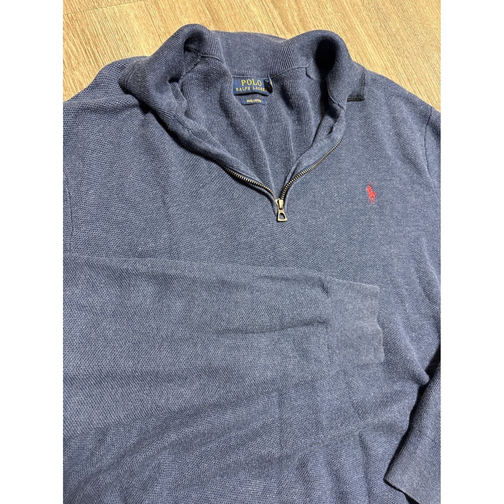 Polo Ralph Lauren Men XXL Blue Pima Cotton Quarter Zip Sweater Pullover Pony